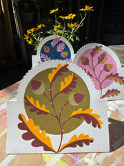 A Hand-Painted Autumn Greeting Card – 3D Standing Autumn Oak Card – Custom Colours – Eco-Friendly, Unique Keepsake Gift