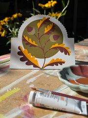 A Hand-Painted Autumn Greeting Card – 3D Standing Autumn Oak Card – Custom Colours – Eco-Friendly, Unique Keepsake Gift