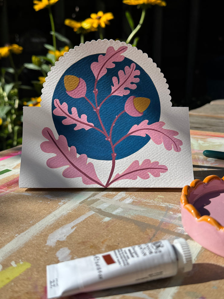 A Hand-Painted Autumn Greeting Card – 3D Standing Autumn Oak Card – Custom Colours – Eco-Friendly, Unique Keepsake Gift