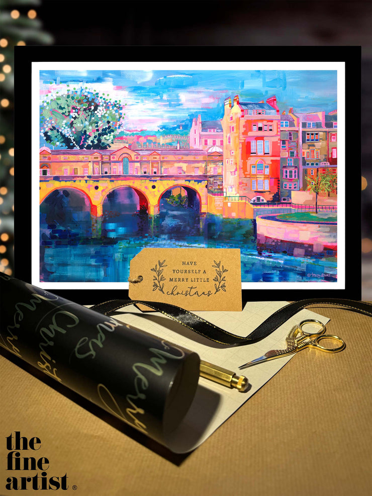 All Wrapped Up, Bath Print, Pulteney Bridge, Bath Weir, Bath Secret Santa