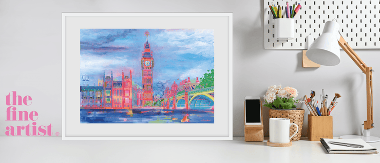 Big Ben, Prussian Blue and Pink, London - The Fine Artist ® - Tracey Bowes