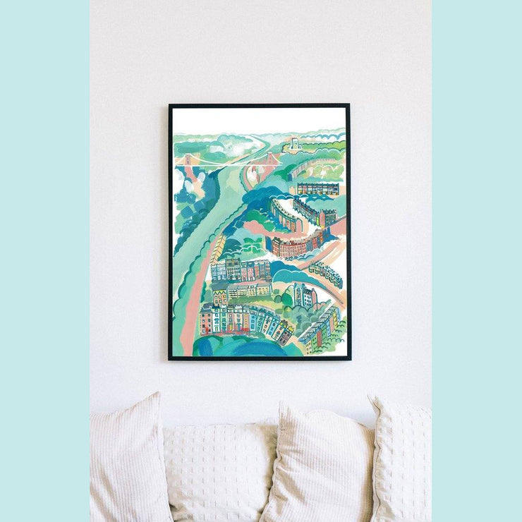 Clifton Colours in Coral & Green, Bristol. Black frame.