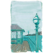 Mint green oil painting of a section of Clevedon Pier. Abstract and contemporary style. Clean aesthetic.